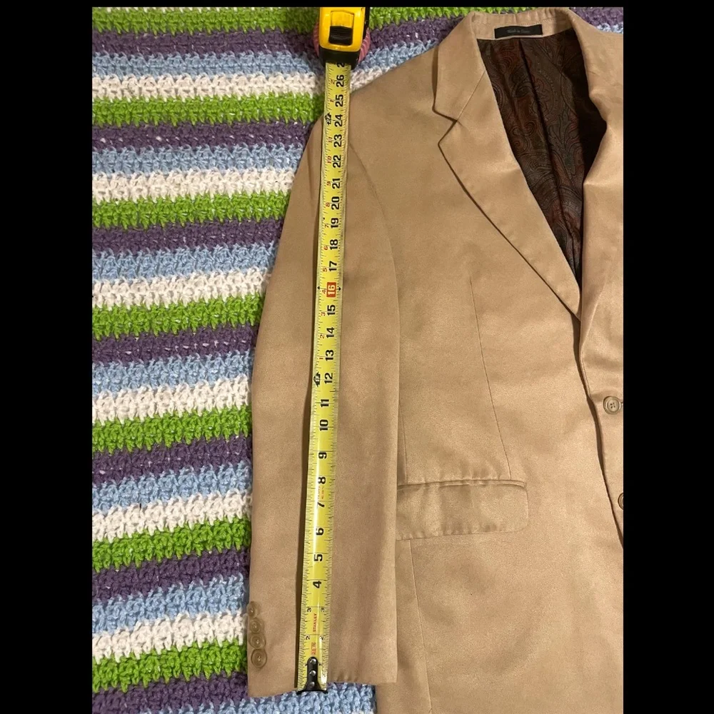 Lauren Ralph Lauren Sport Coat Jacket Men 40R Tan Faux Suede Microsuede Blazer